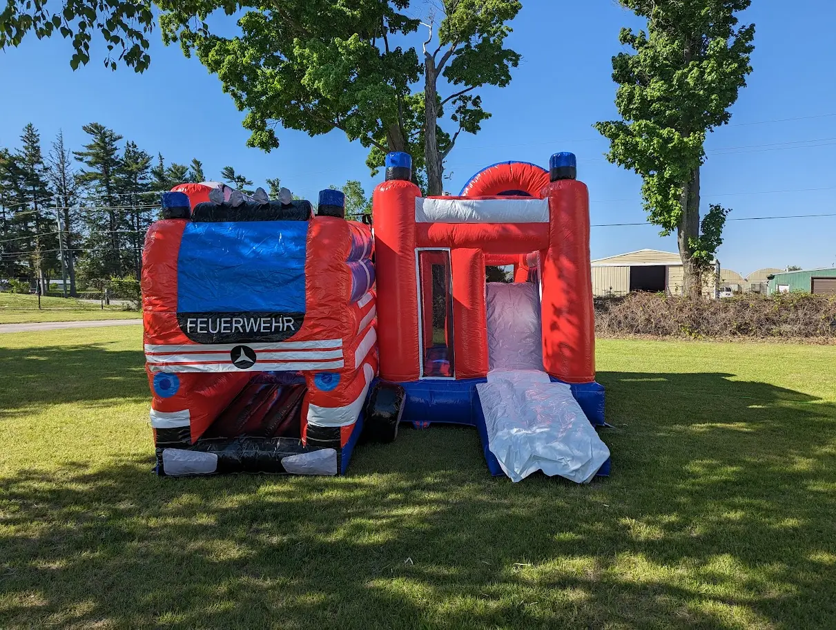 Firetruck Bouncy Castle inflatable rental full exterior β The Bouncy Castle King, serving the GTA