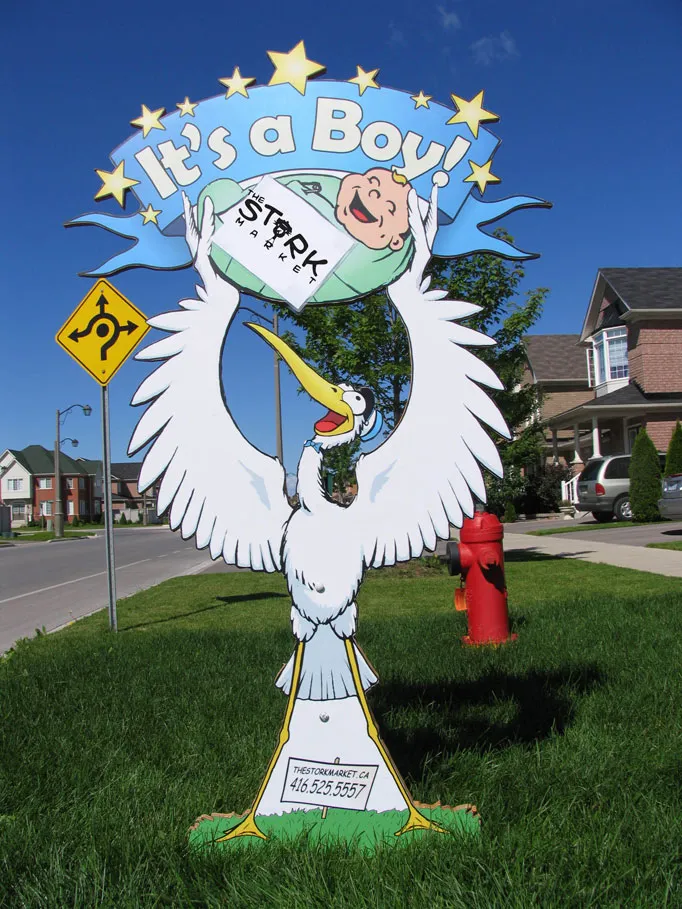 Custom lawn stork birth announcement sign from The Stork Market — The Stork Market, serving Brampton and the GTA